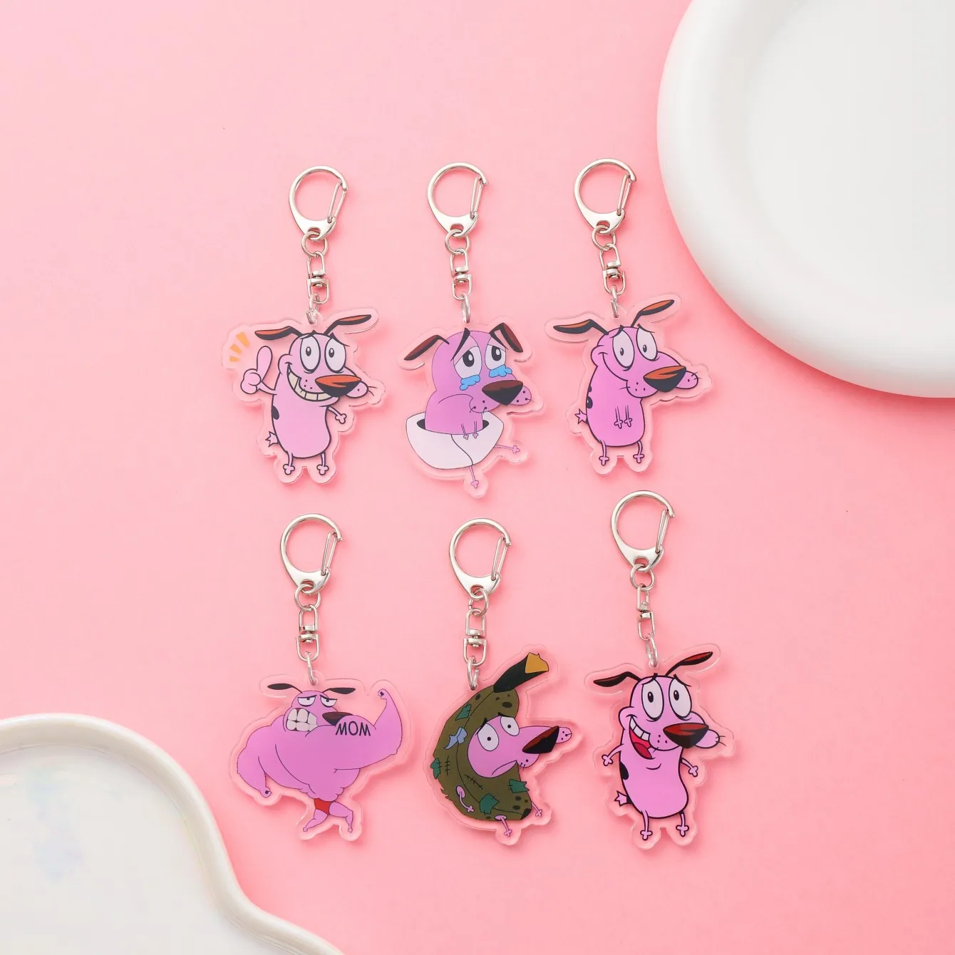 1/6Pcs Cartoon Eggplant Courage the Cowardly Dog Acrylic Car Keychain Cute Backpack Pendant Bag Charms Accessories Decoration