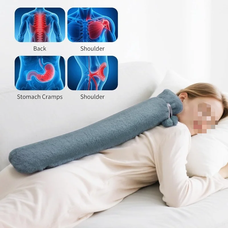 Extra Large Hot Water Bottle Long Design Leak Proof Safe Anti Burst Warming Bag With Plush Covered for Quilt Bed Body Comfort