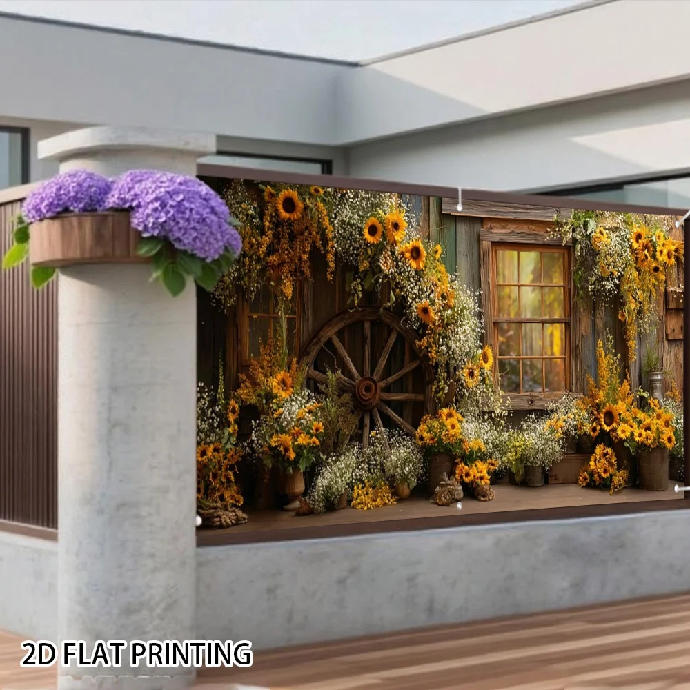 1 autumn sunflower door flag, suitable for garage doors or windows, easy to install, polyester fabric
