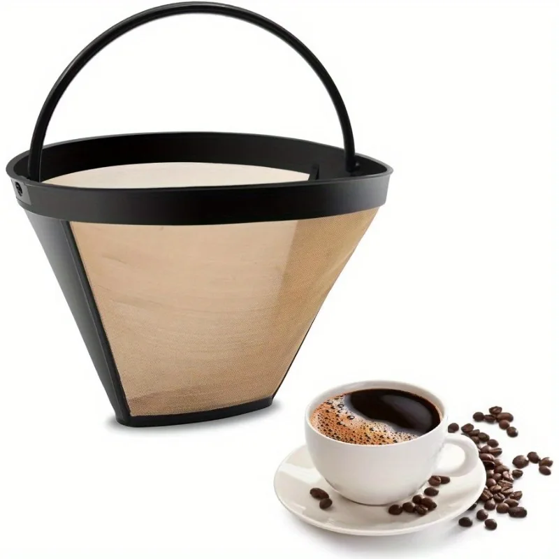 Gold Coffee Filter Reusable #4 Cone Coffee Filters Basket Replacement Fits Cuisinart/Ninja Coffee Makers and Brewers (1)