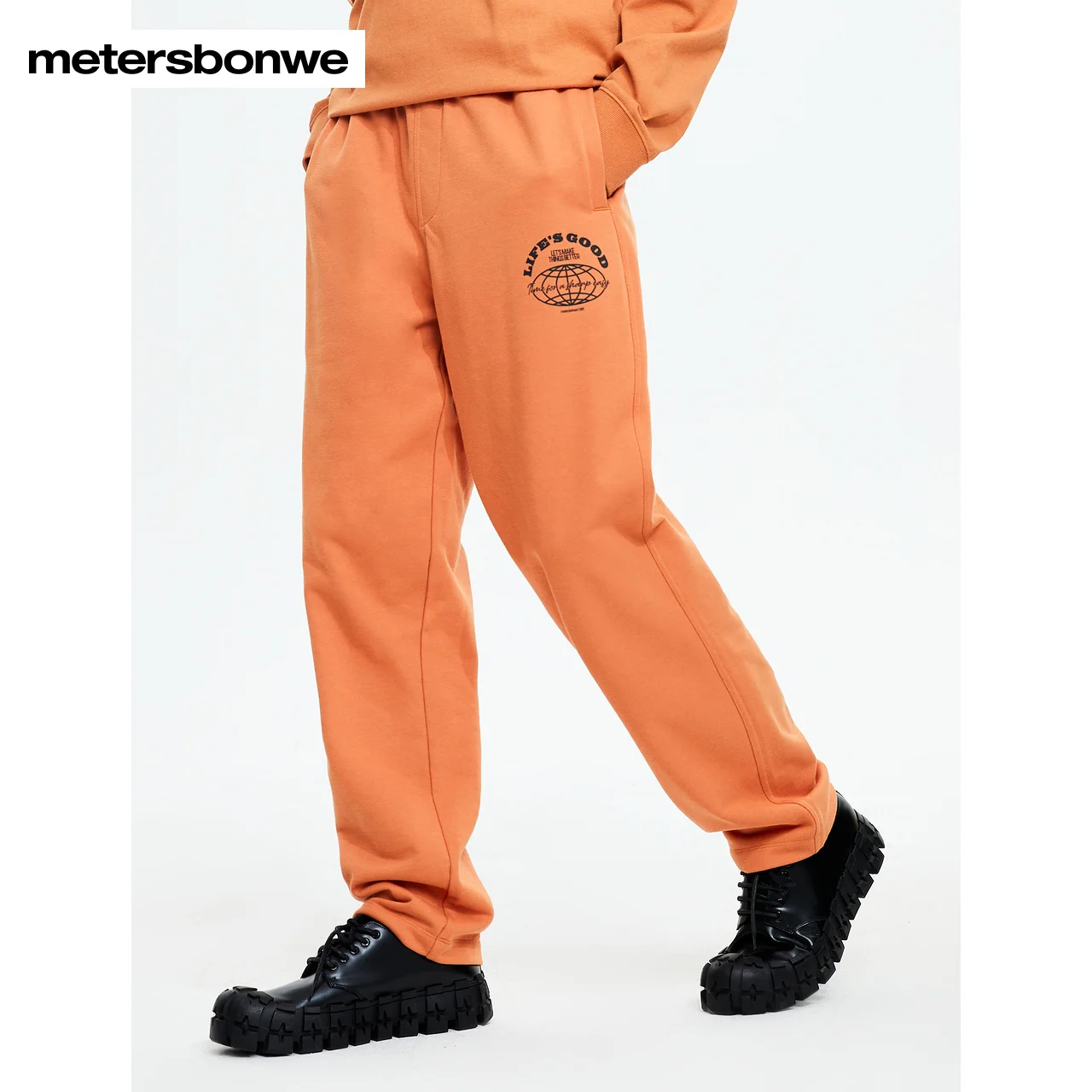 Metersbonwe-Men's Wide Straight Leg Trouser Letter Print Casual Pants Loose Pumpkin Orange Halloween  Spring Autumn