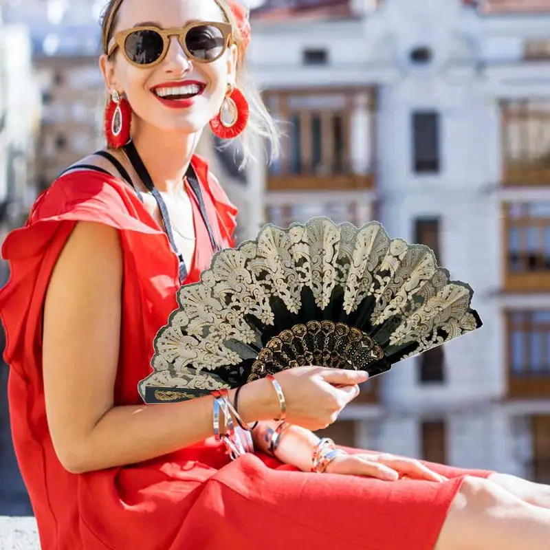الإسبانية نمط مروحة الزفاف الحرير الدانتيل مروحة للطي عقد زهرة مروحة سيدة الزفاف للطي مروحة اليد