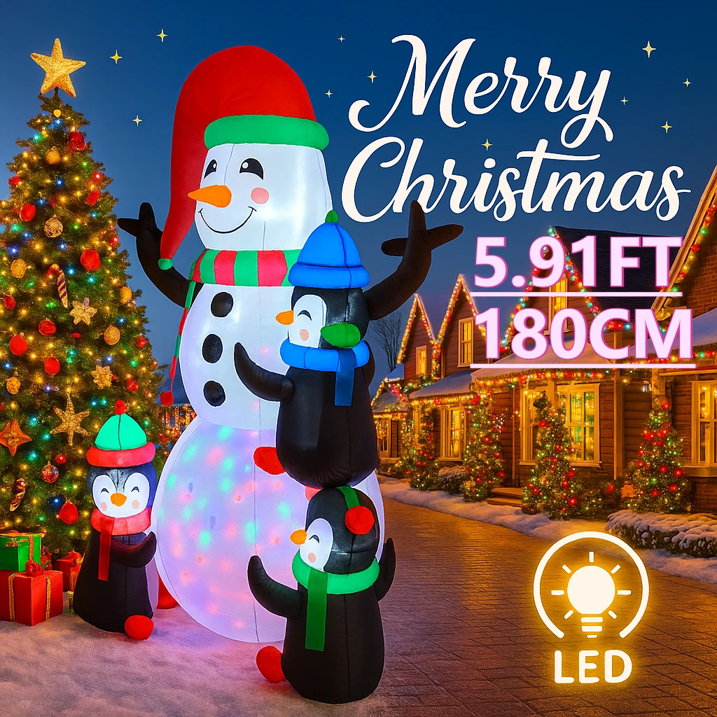 

5.91FT Christmas Inflatable Toys Xmas Decorations for Yard Snowman Penguins Holiday Gift Supplies Home Ornament with LED Lights