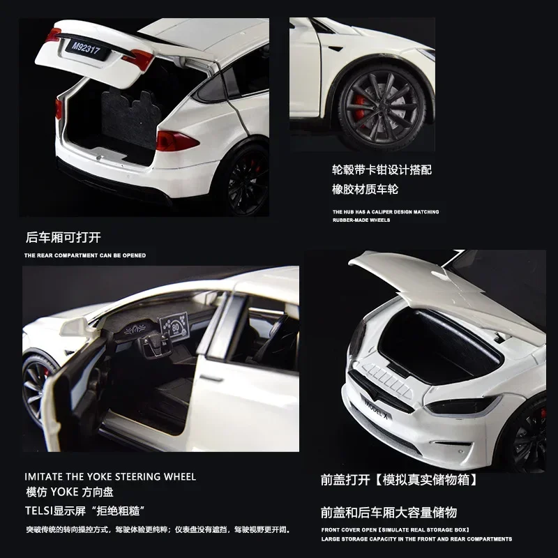 1:24 Model X New Energy Vehicle Alloy Model Diecast Metal Toy Car Model Simulation Sound Light Collection Childrens Toy Gifts