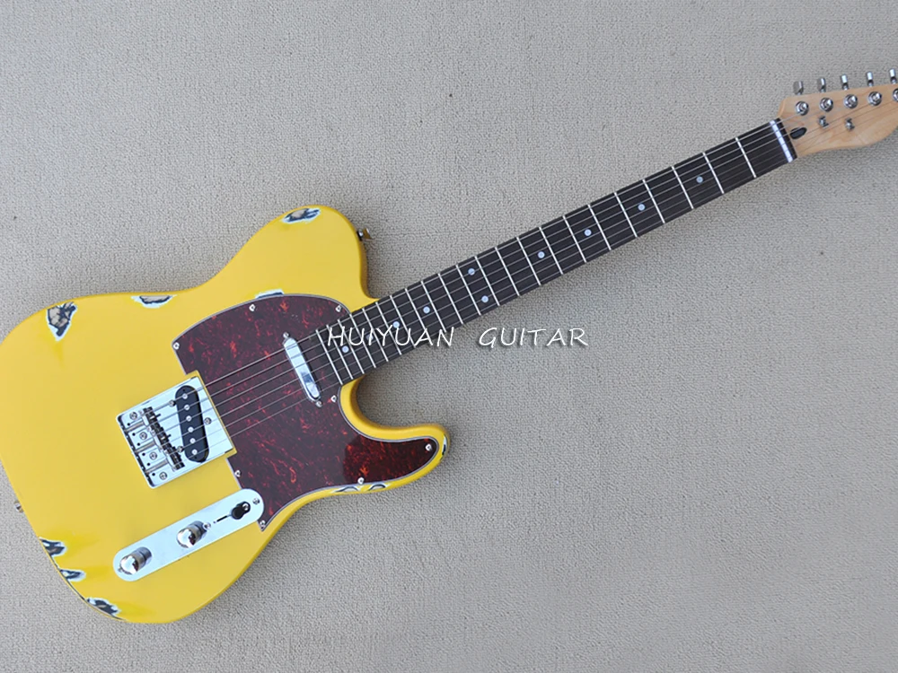 6 Strings Relic Yellow Electric Guitar with Rosewood Fretboard,22 Frets,Can be Customized