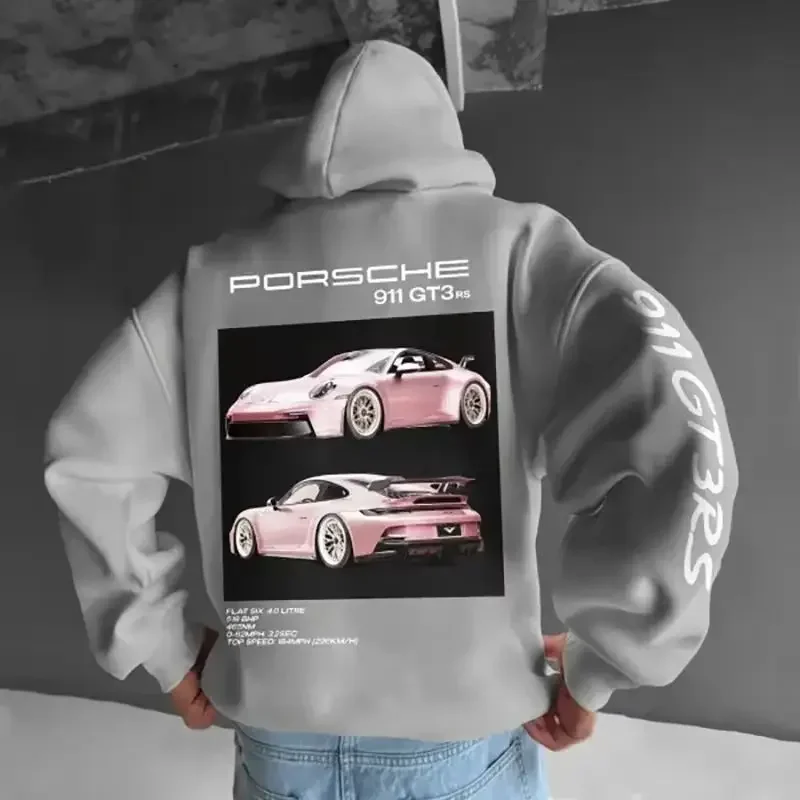 New Men's Hip-hop Rock Hoodie Car Pattern Behind The Printed Punk Street Sports Hoodie Men  The Same Motorcycle Hoodie