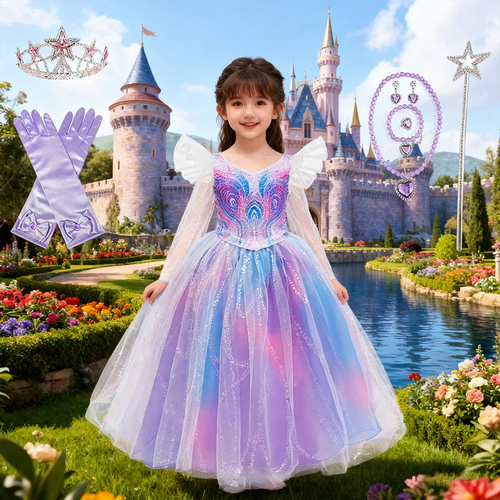 ملابس أداء الأطفال ملابس الكرنفال الساحرة غليندا أزياء تنكرية أنيقة فتاة الأميرة فستان الترتر ثوب مسائي #1