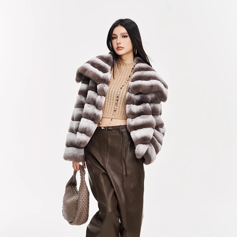 YOLANFAIRY Autumn and Winter Totoro color Imported whole leather square collar coat made of rex rabbit fur шуба женская 2025