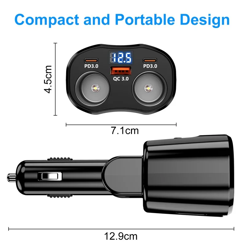 

Bullet-Style Multi-Port Car Charger, High-Speed 4-USB Charging Station for Family Travel & Road Trips, Compact Design with LED