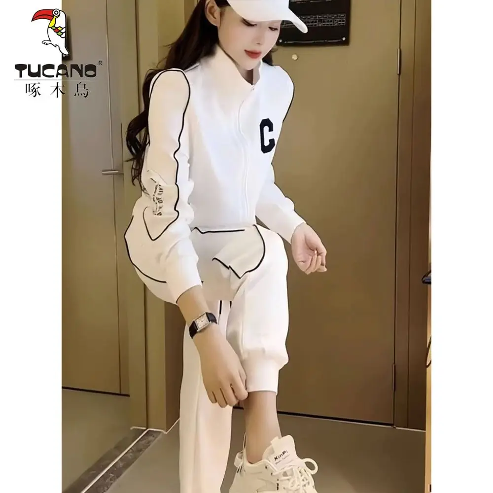 

New casual suit fashion explosion sweater jacket zipper sweatpants spring and autumn women