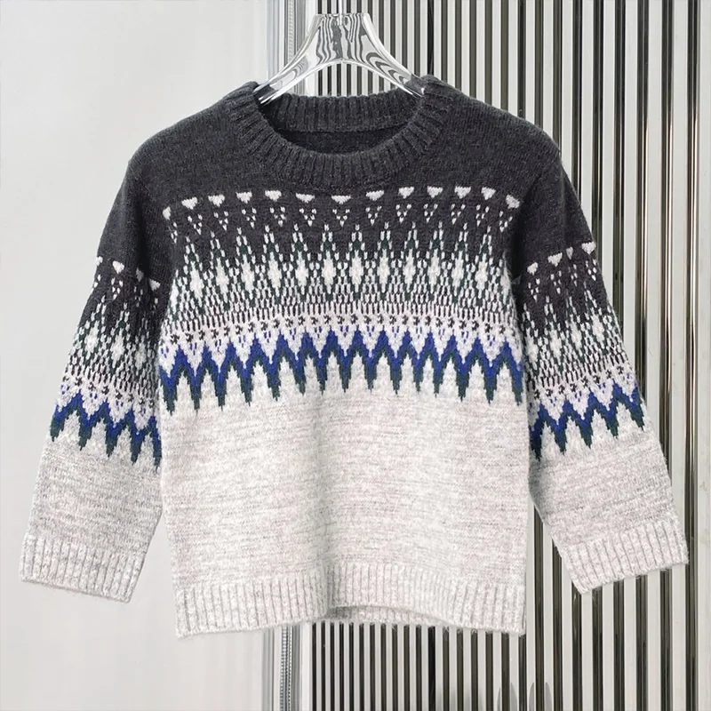 

High quality Geometric jacquard pattern women's short sweater top Classic Trend pullover woman clothes 25120522