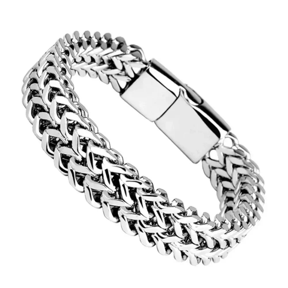 Edelstahl Geflochtenes Doppelreihiges Vorder- und Rückseiten-Fischschuppen-Legierungs-Magnetverschluss-Armband mit Kiel-Schmuck