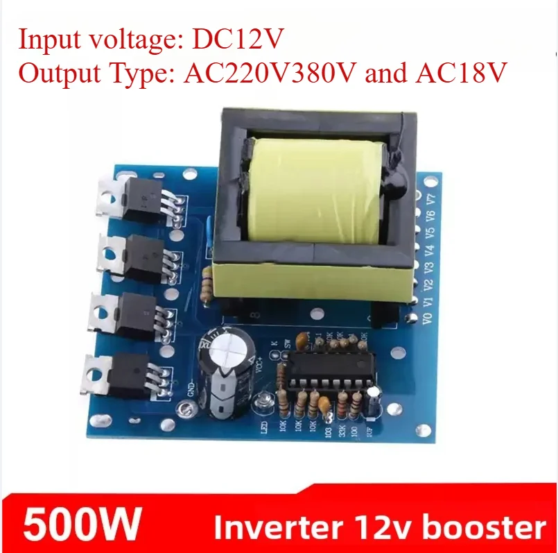 500W Inverter Module, DC 12V/24V to AC 18V, 0‑220V‑380V Step‑up Inverter Module