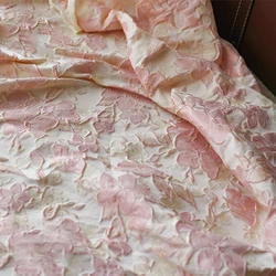 Embossed Bright Silk Satin Jacquard Yarn Dyed Fabric Women's Large Flower Dress Skirt Bag Making Fabric 50cmx155cm