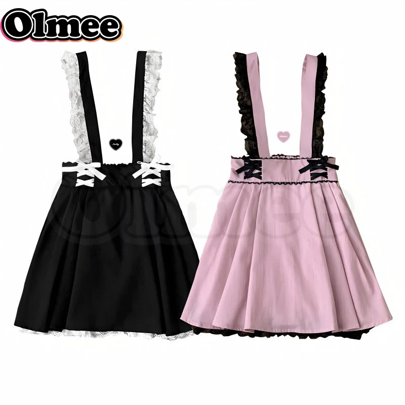 [Olmee] In Stock Rabbit Overall Skirt Dress Lolita Ribbon Tatt Lace Japanese Jirai Kei Mine Style y2k Kawaii Girly Belt Pinafore