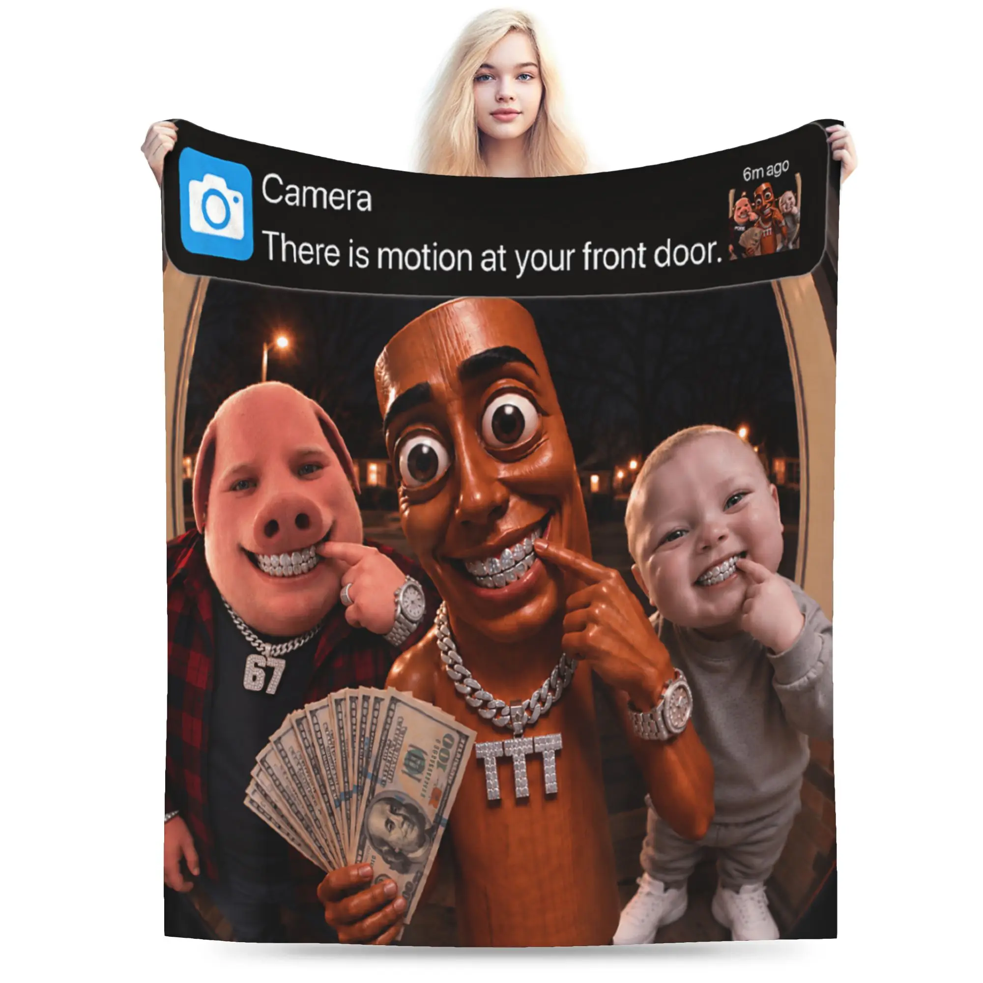 Motion at Your Front Door Tung Sahur John Pork Ai Baby Meme Blanket Girls Flannel Bedding Throws For Couch Bed Soft Bedspread