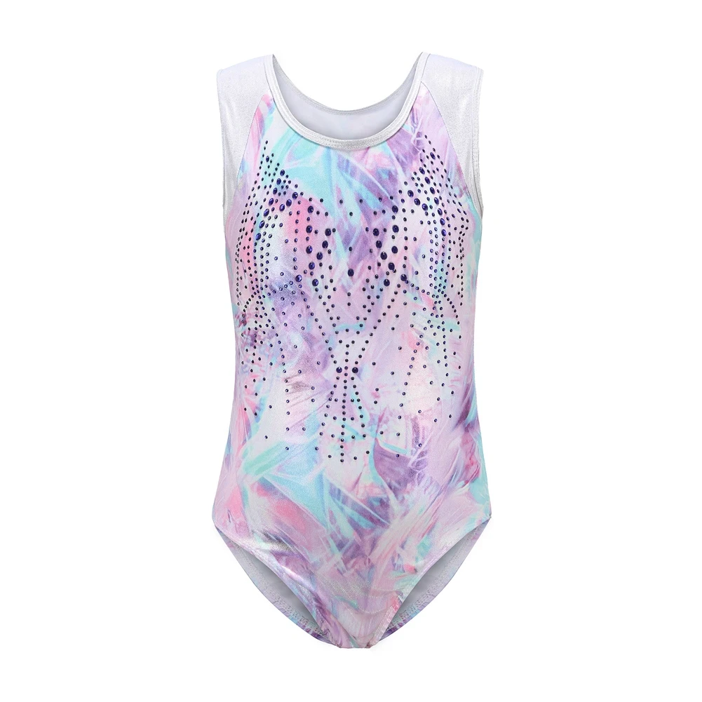 Gymnastics Leotards for Girls Sparkly One-Piece Breathable 5-14 Years Girls\' Activewear Dresses Sleeveless