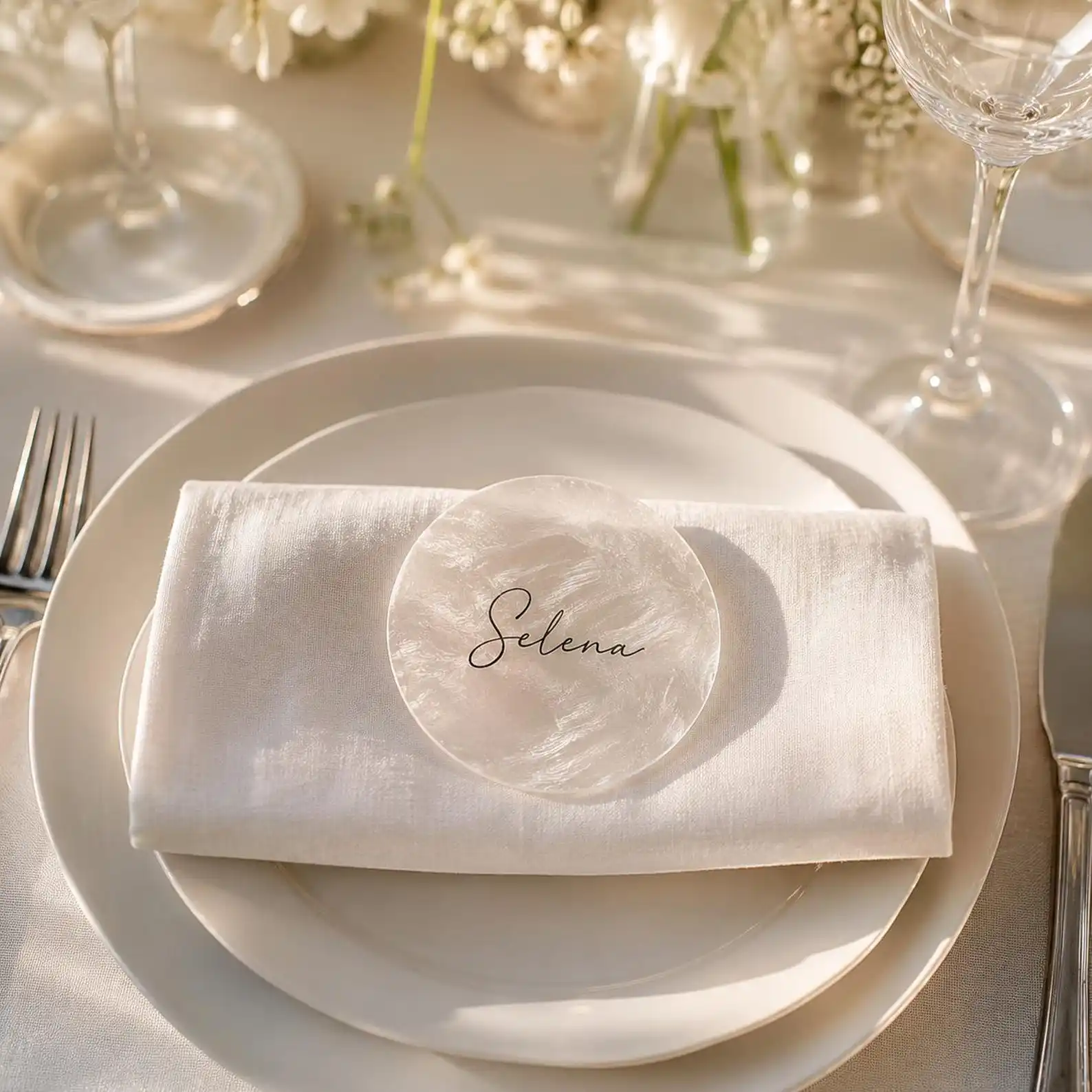 20pcs Personalized Mother of Pearl Coaster Custom Seashell Coaster Wedding Place Card Bridal Shower Bridesmaid Gift Bridal Decor
