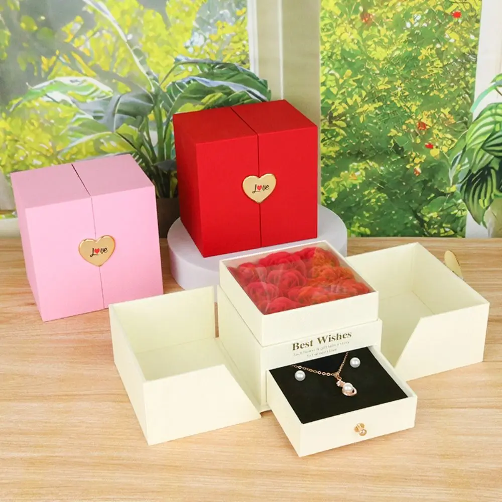 

New Heart Shaped Rose Gift Box Automatic Pop-up Portable Jewelry Box Jewelry Storage Box Valentine's Day Gifts