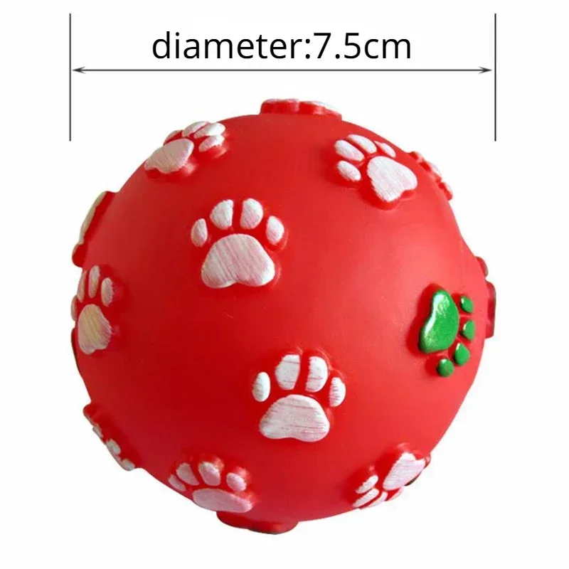 Rubber Pet Dog Paw Print Ball Toy Sound Squeaky Squeaker Dog Cat Chew Interactive Ball Squeak Playing Toy 7cm