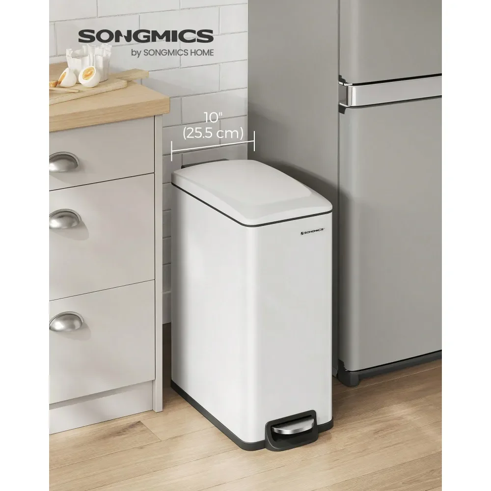 

Узкое мусорное ведро, 13 галлонов (50 л), для узких пространств, с крышкой с функцией плавного закрывания, внутренним ведром и педалью, из нержавеющей стали.