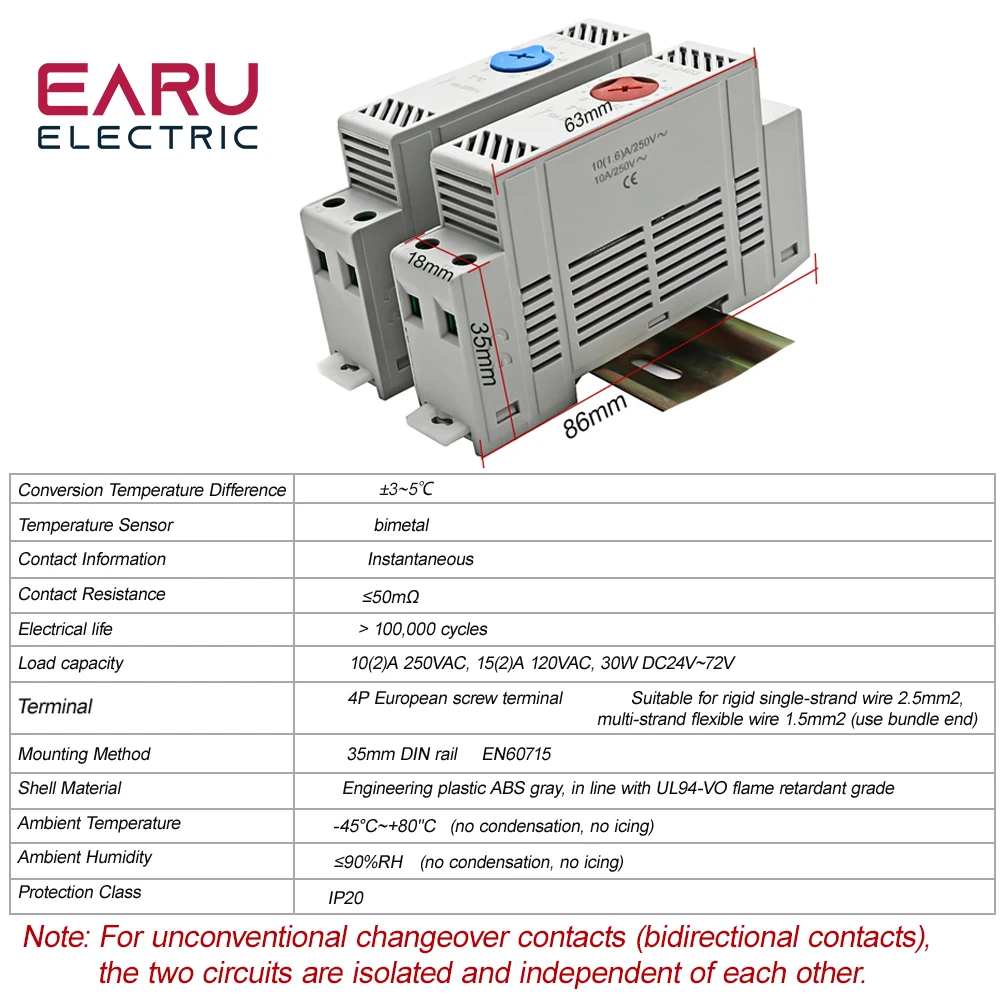 35mm Din Rail NO NC 0-60℃ Industrial Temperature Regulator Automatically Adjusts Heating System Temperature Regulator Thermostat