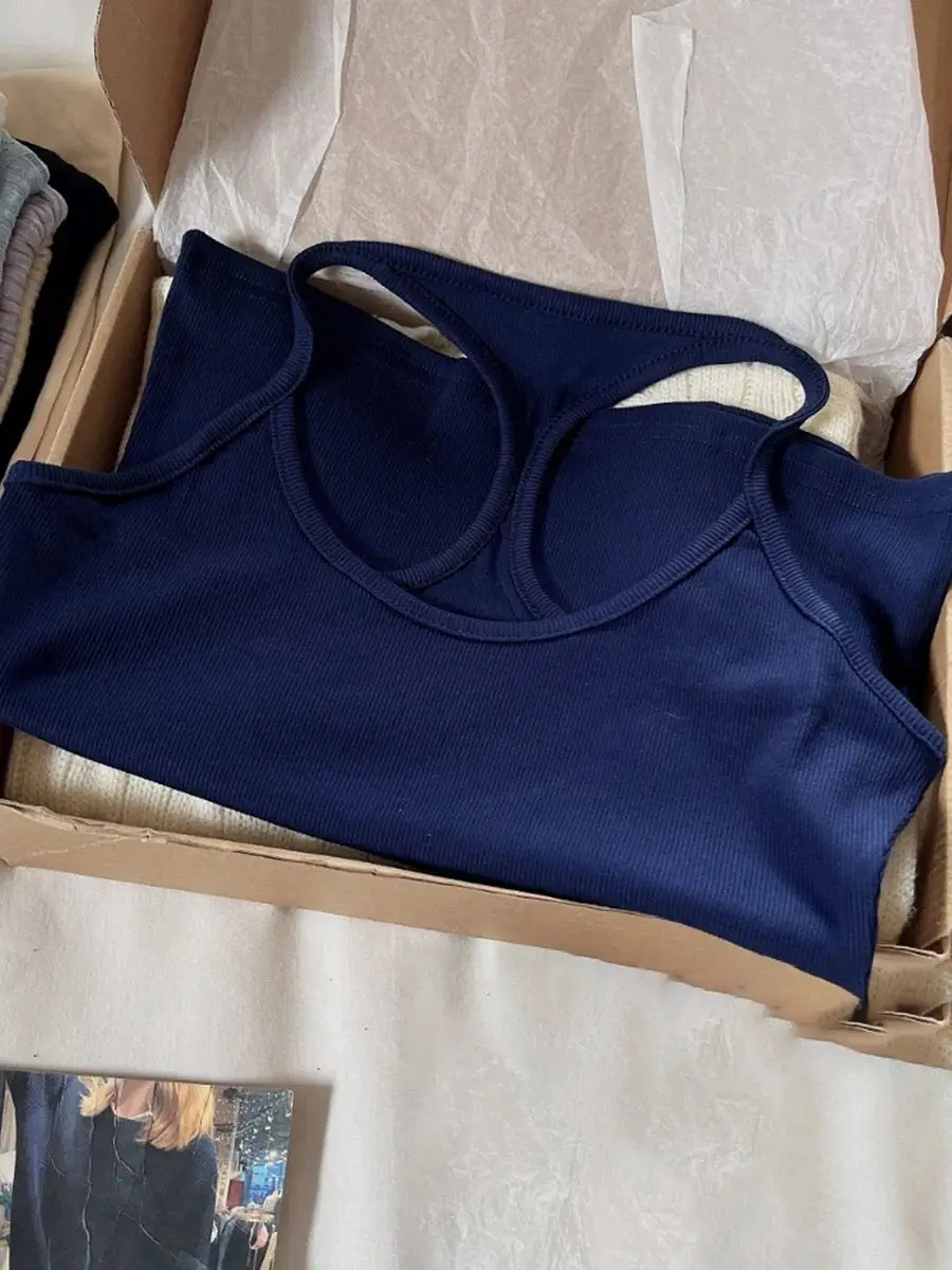 American Vintage Navy Ribbed Tank Tops Women Summer U Neck Sleeveless Backless Cotton Basic Vests Solid Simple Slim Y2k Crop Top