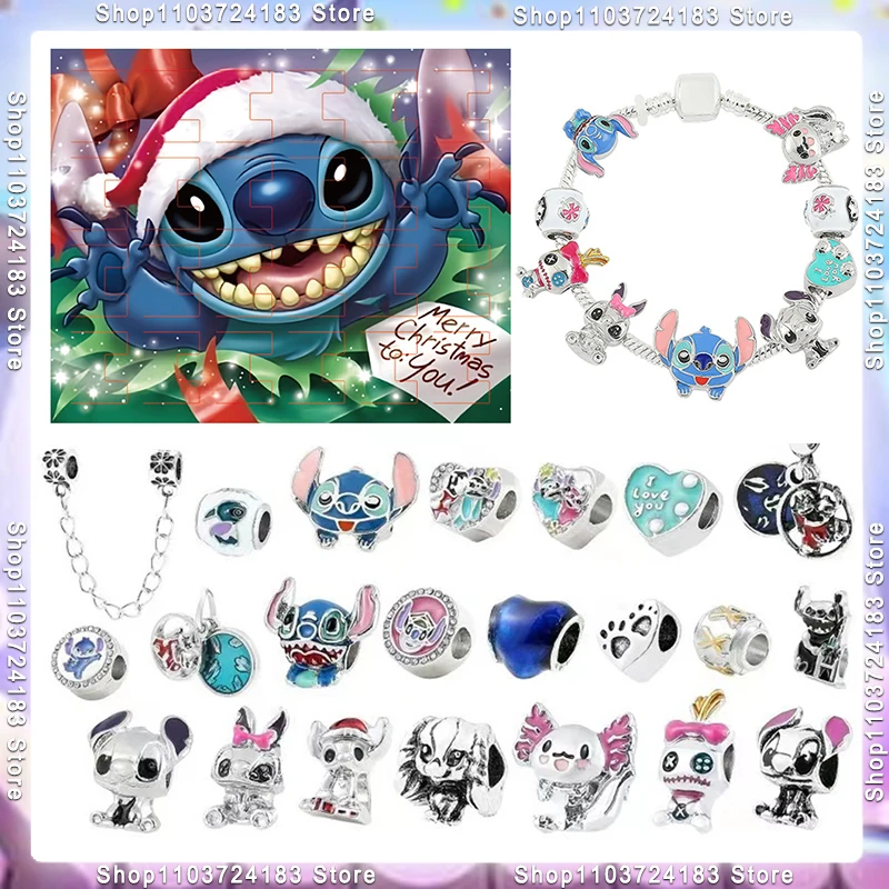 MINISO New 2024 Stitch Mickey Christmas Advent Calendar Bracelets 24 Days Countdown Calendar Diy Jewelry Making Christmas Gift