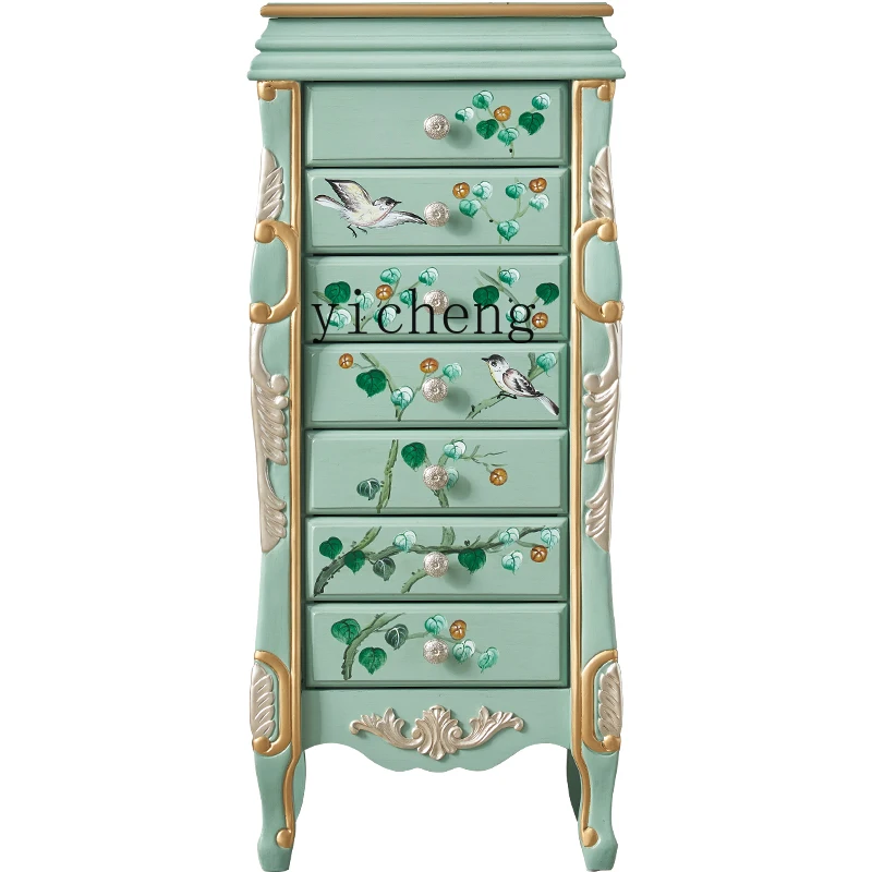 ZC Jewelly Chest of Drawers Vintage Painted 7-Drawer Cabinet Bedroom Storage Side Cabinet Decorative Cosmetic Cabinet