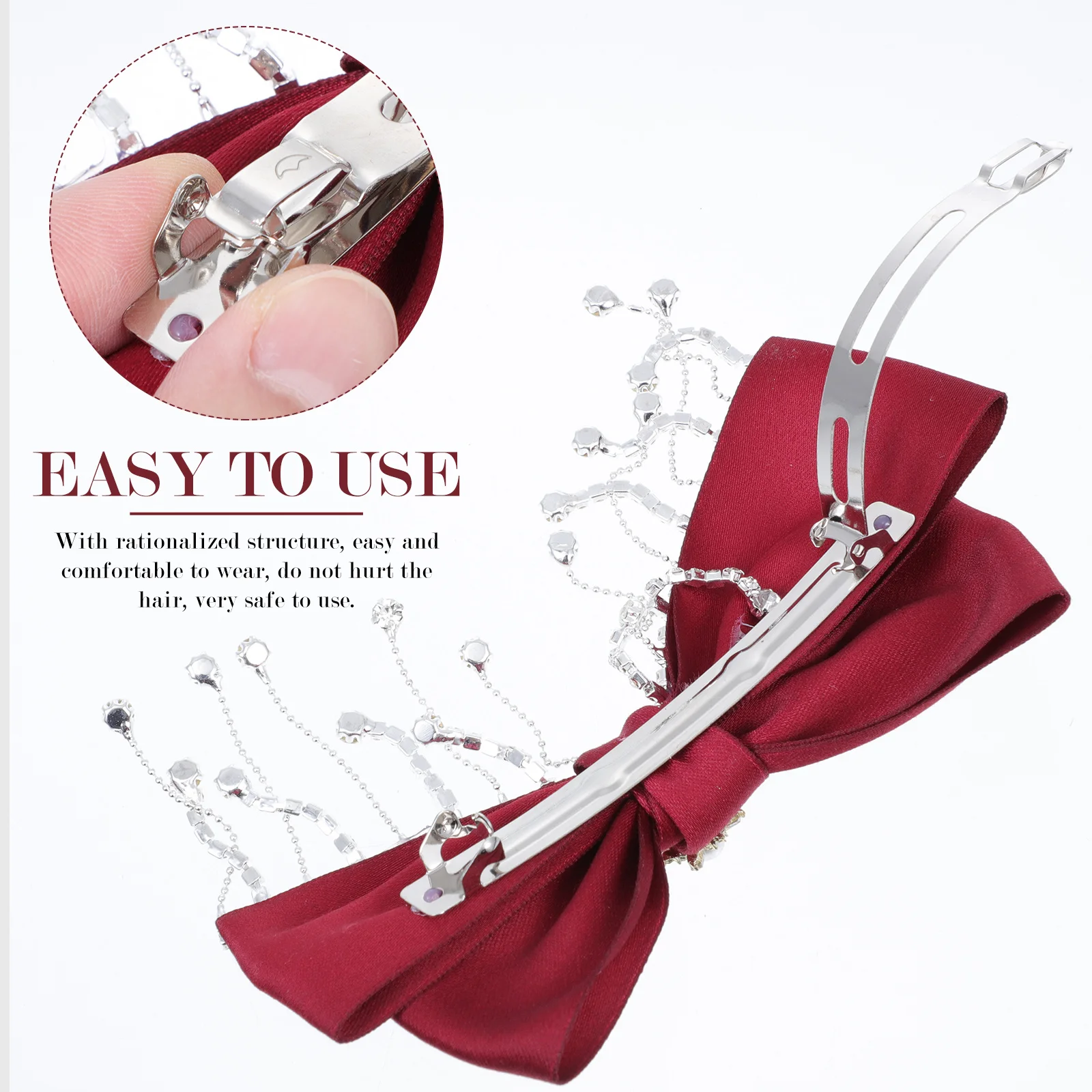 

1pcs Rhinestone Bowknot Hair Clip Red Alligator Barrette For Women Elegant Hairpin Wedding Party Xmas Festival Bow Hair