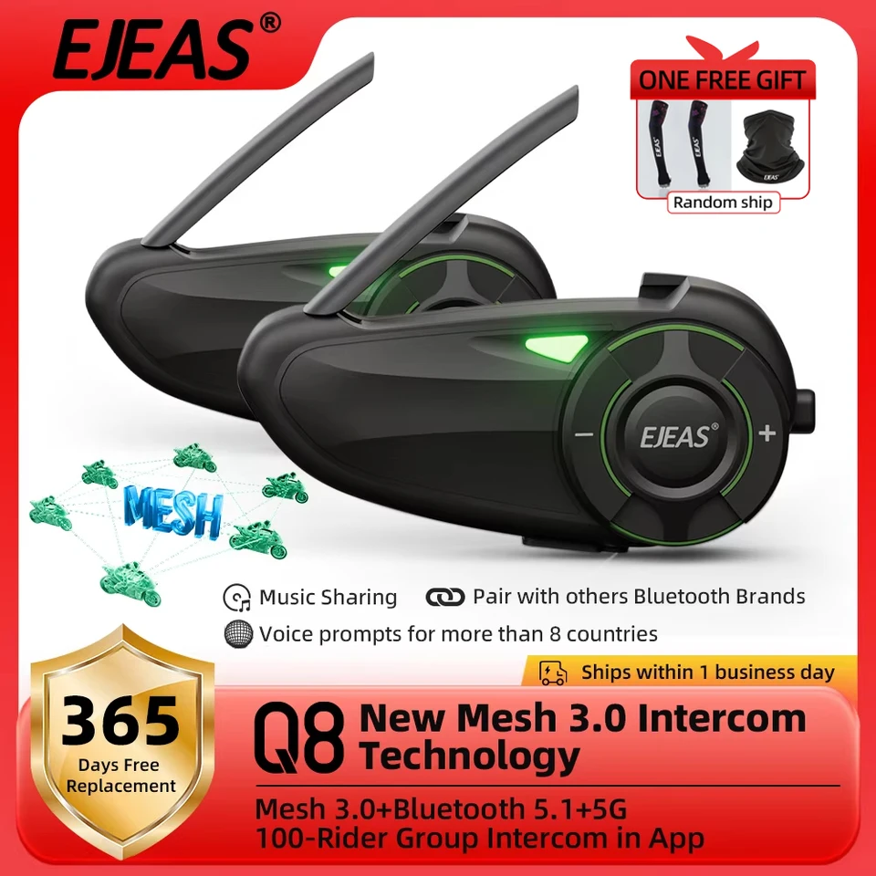 EJEAS Q8 Bluetooth インターコム 2024年モデル EJEAS Q8 Motorcycle Helmet Headset Bluetooth 5.1