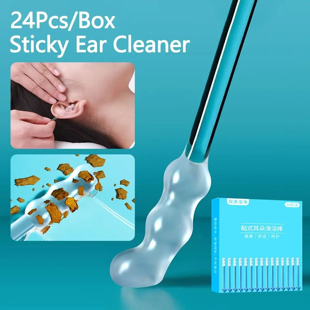 24PCS/Box New Silicone Disposable Ear Swabs Soft Ear Cleaner Ear Wax Removal Tool Sticky Ear Swabs Home Use