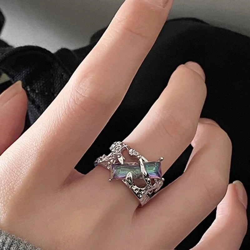 72XE Stylish Open Design Rings Showcasing Gemstones and Modern Lava Aesthetic Unique Rings Jewelry for Trendy Occasions