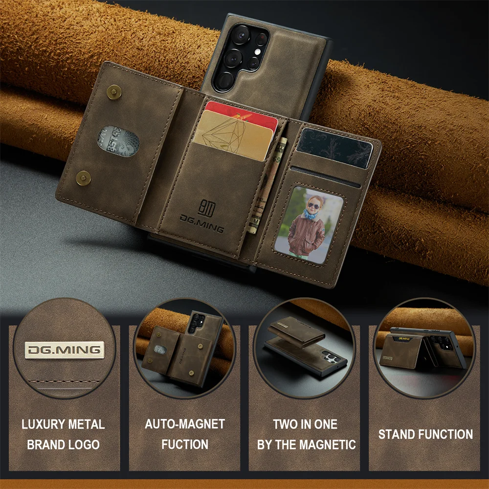 Etui 2 w 1 do Samsung Galaxy S24 S23 S22 S21 Ultra FE A55 A35 A54 A34 A14 5G Wallet Magnetic Leather Card Holder Pocket Cover