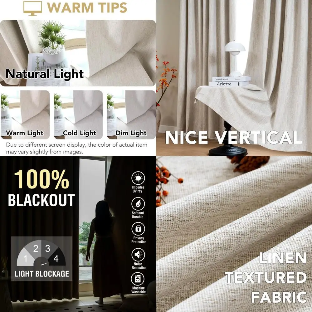 

Льняные шторы блэкаут из смесовой ткани, 244 см в длину, 2 панели, нейтральный меланж натурального цвета, термоизолированные, в стиле фермерского дома, с крючками