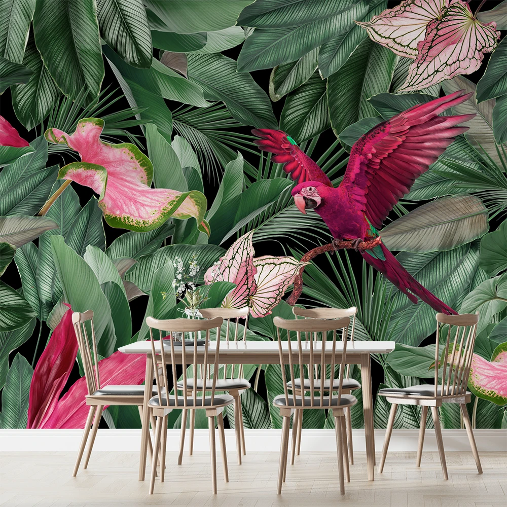 Modern Custom Non woven 3d mural wallpaper Tropical Jungle Leaf for Dinning Room Background 3D Botanical Leaf Wall paper Sticker