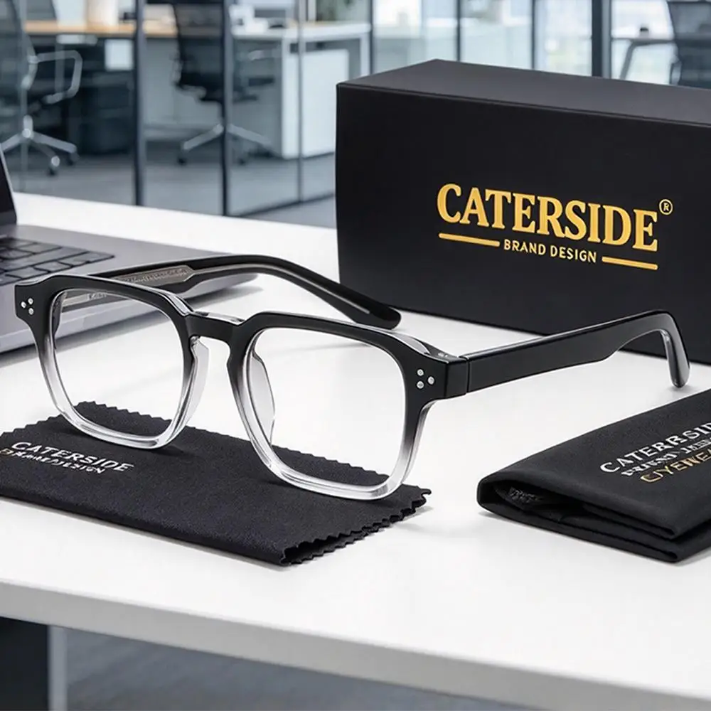 CATERSIDE Men Blue Light Glasses Square Propionate Pin Temple Spring Hinge Glasses Women Business Office Protective Eyewear