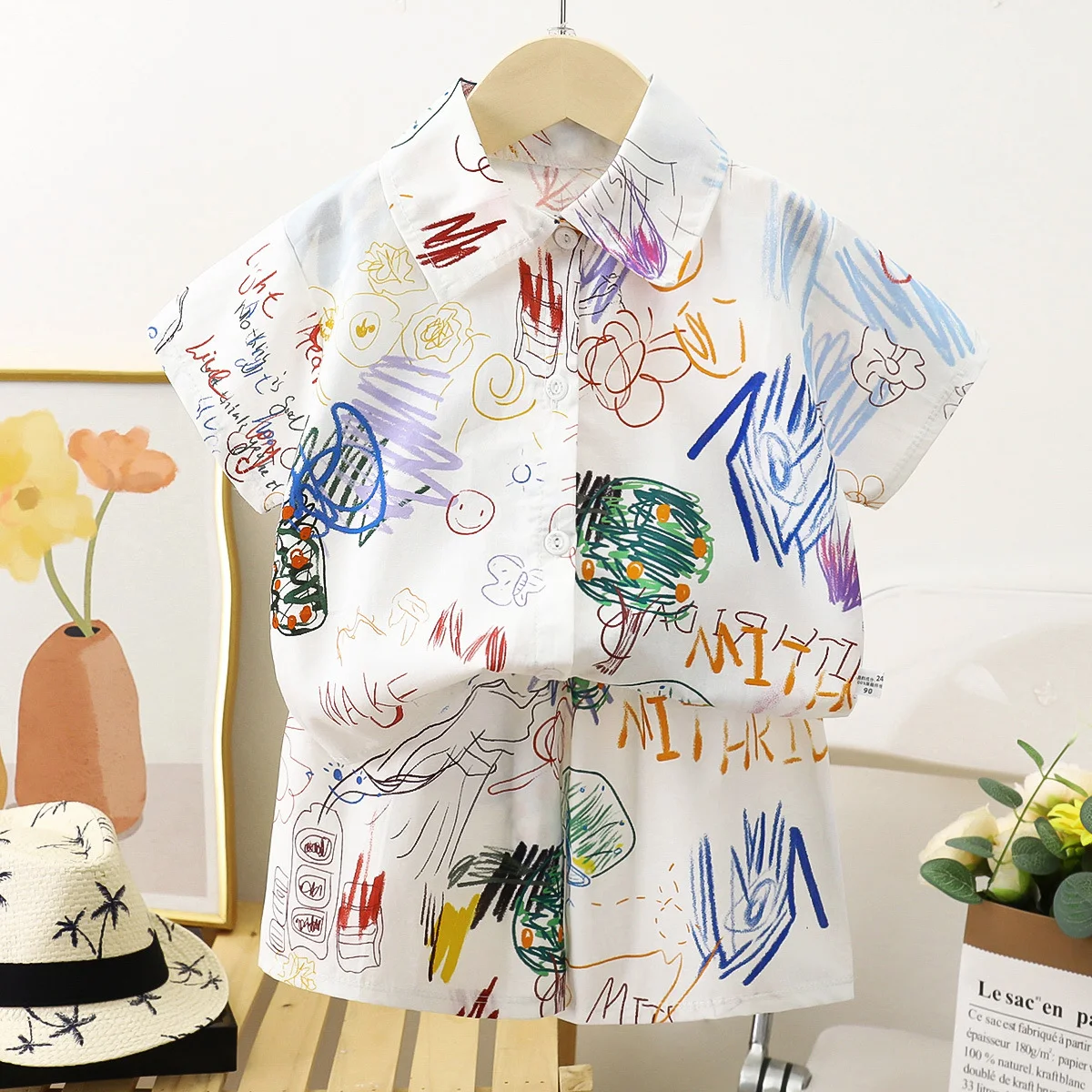 Boys Girls Suit Fashion Casual  Summer Clothing Plaid T-Shirt + Shorts Set Cartoon Boys Sports Suit Handsome Beach Baby Clothing