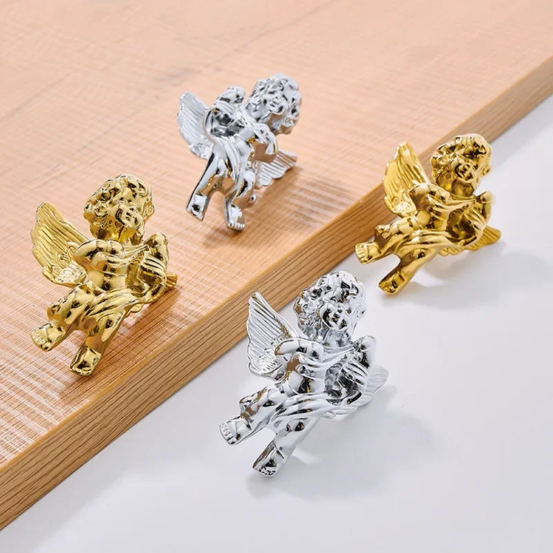 Brass Cabinet Handle American Silver Chrome Knob Angel Shaped Cabinet Door Drawer Handle Light Luxury Gold Shoe Cabinet Handle