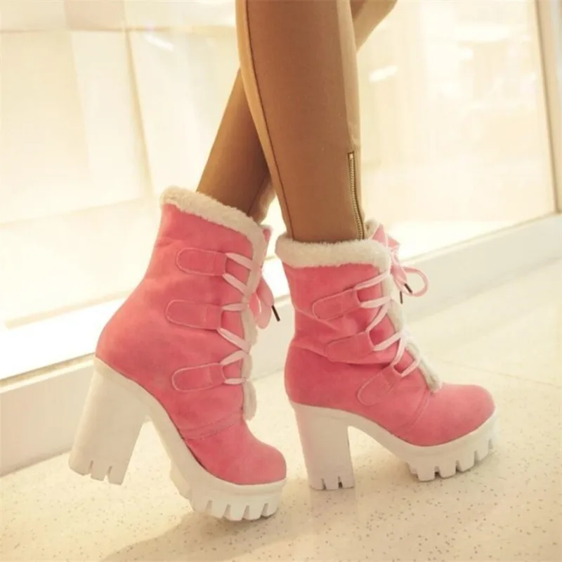 

Women's Snow Boots Fashion Platform High Heeled Boot Winter Warm Fur Boots Women High Heels Ankle Boot Winter Boots Botas Mujer