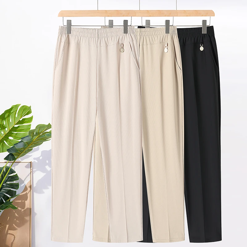 

Новые повседневные брюки для мам 2025 года, с высокой талией, прямые, для женщин среднего возраста, универсальные, свободные, с эластичным поясом, длинные, модные, укороченные (7/8)