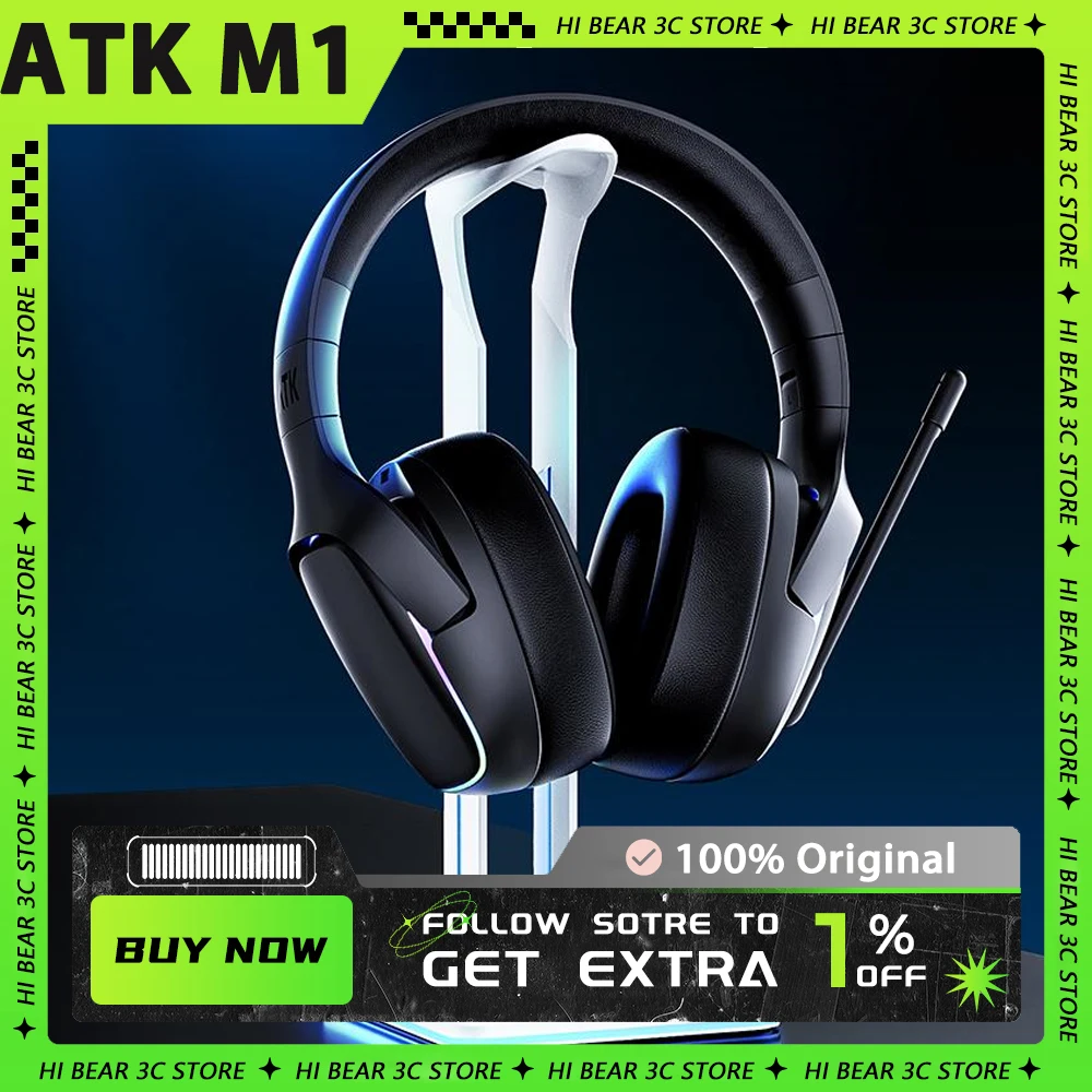 Atk M1 SE Headphone Mercury I Noise Reduction Wireless Bluetooth Csgo Gaming Headset 1200mah Head-Mounted Gamer Earphones Custom