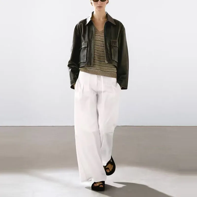 Spring 2025 Women's Loose Commuter Wide Leg Pants Comfortable Casual Trousers Polyester Fiber 00% Commute Sle Z Brand