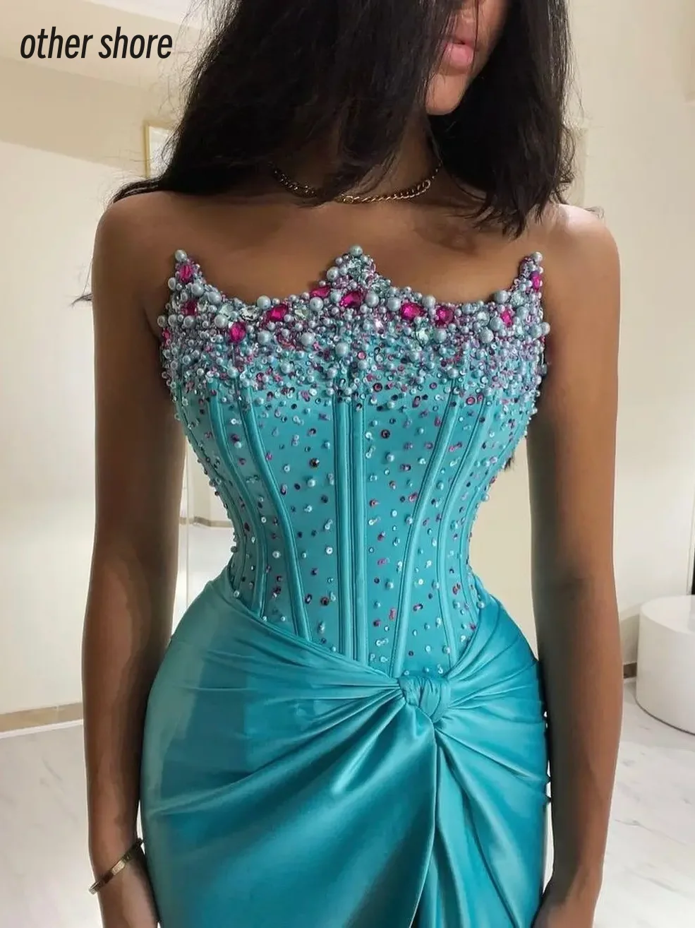 Other Shore Elegant Vintage Sweet Sexy Mermaid Crystal Beading Pearls Customize Formal Occasion Prom Dress Evening Party Gowns