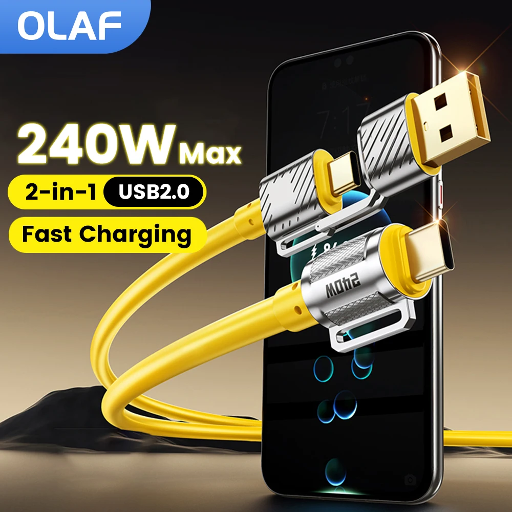 240W 2-in-1 Fast Charging Cable Quick Charge USB2.0/Type C To Type C Cable for iphone 15 16 Samsung Xiaomi USB Type C Cable
