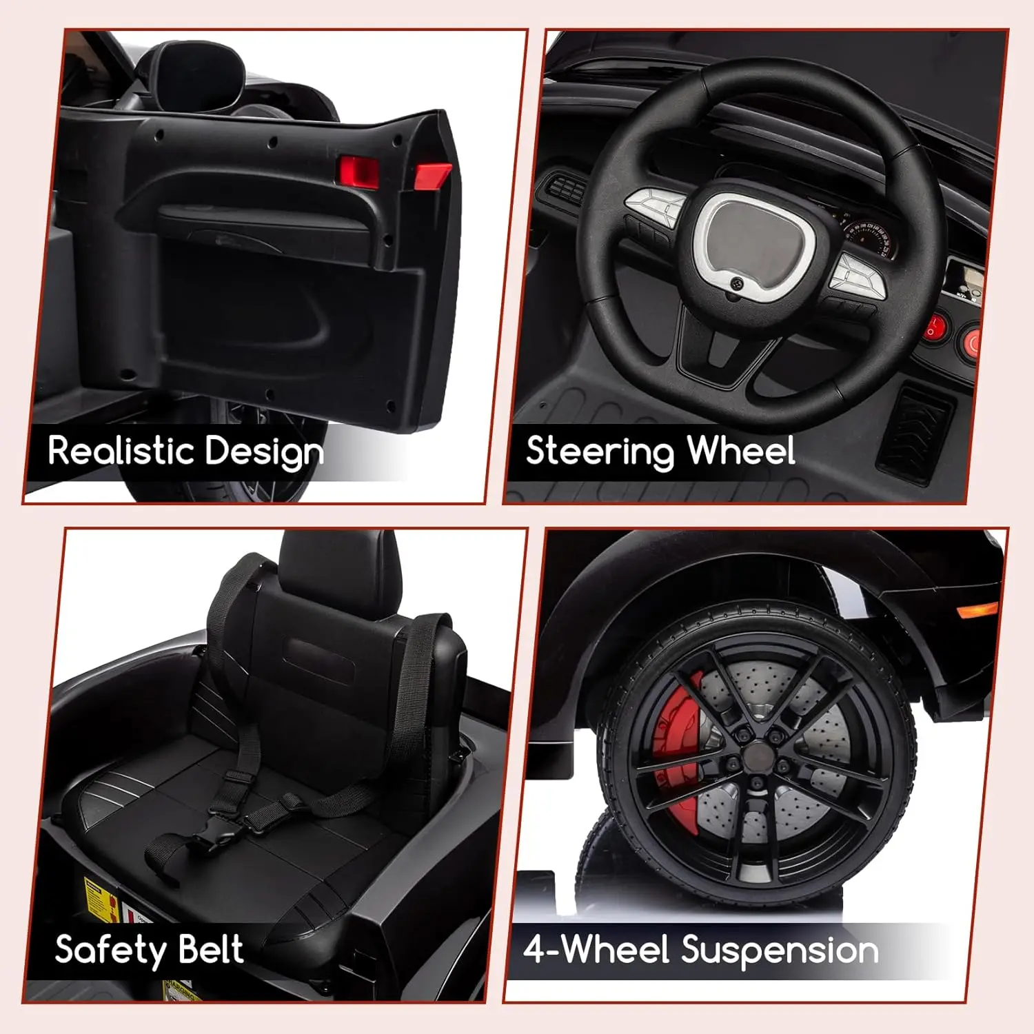 Power Wheels with Remote Control,Electric Car for Kids, 12v Battery-Powered Ride-on with 3 Speeds, LED Lights, Bluetooth,MP3