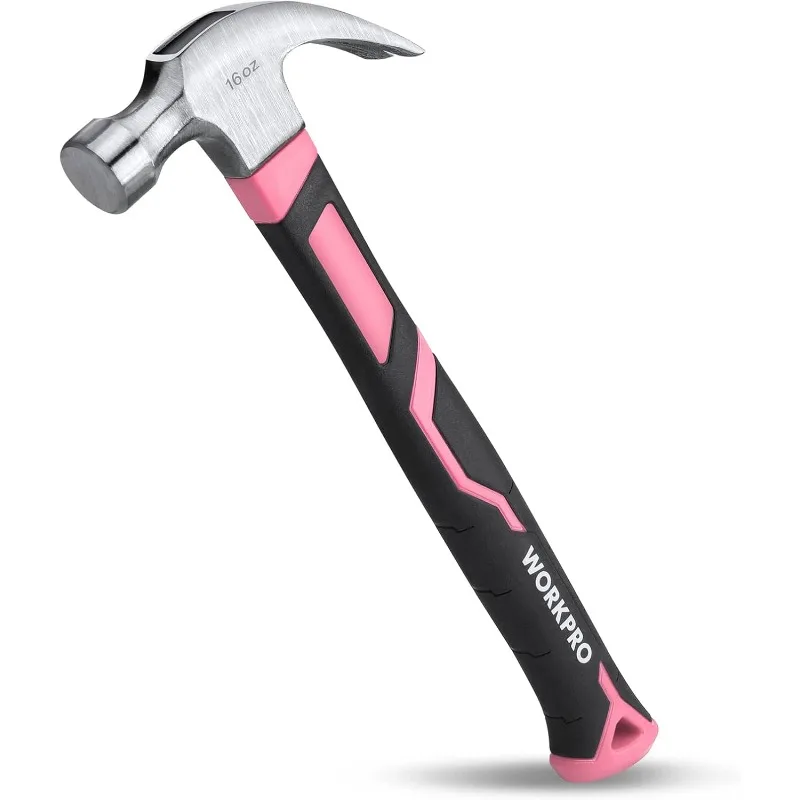 

WORKPRO 16 oz Claw Hammer with Fiberglass Handle, All Purpose Hammer with Forged Hardened Steel Head, Pink Ribbon