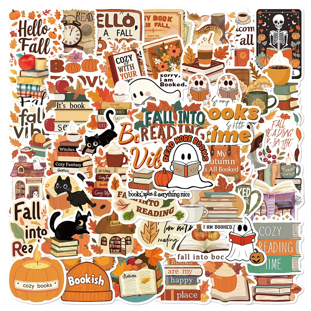 10/50pcs Cute Autumn Fall Bookish Stickers Aesthetic Book Reading Decals DIY Scrapbooking Notebook Laptop Phone Car Sticker