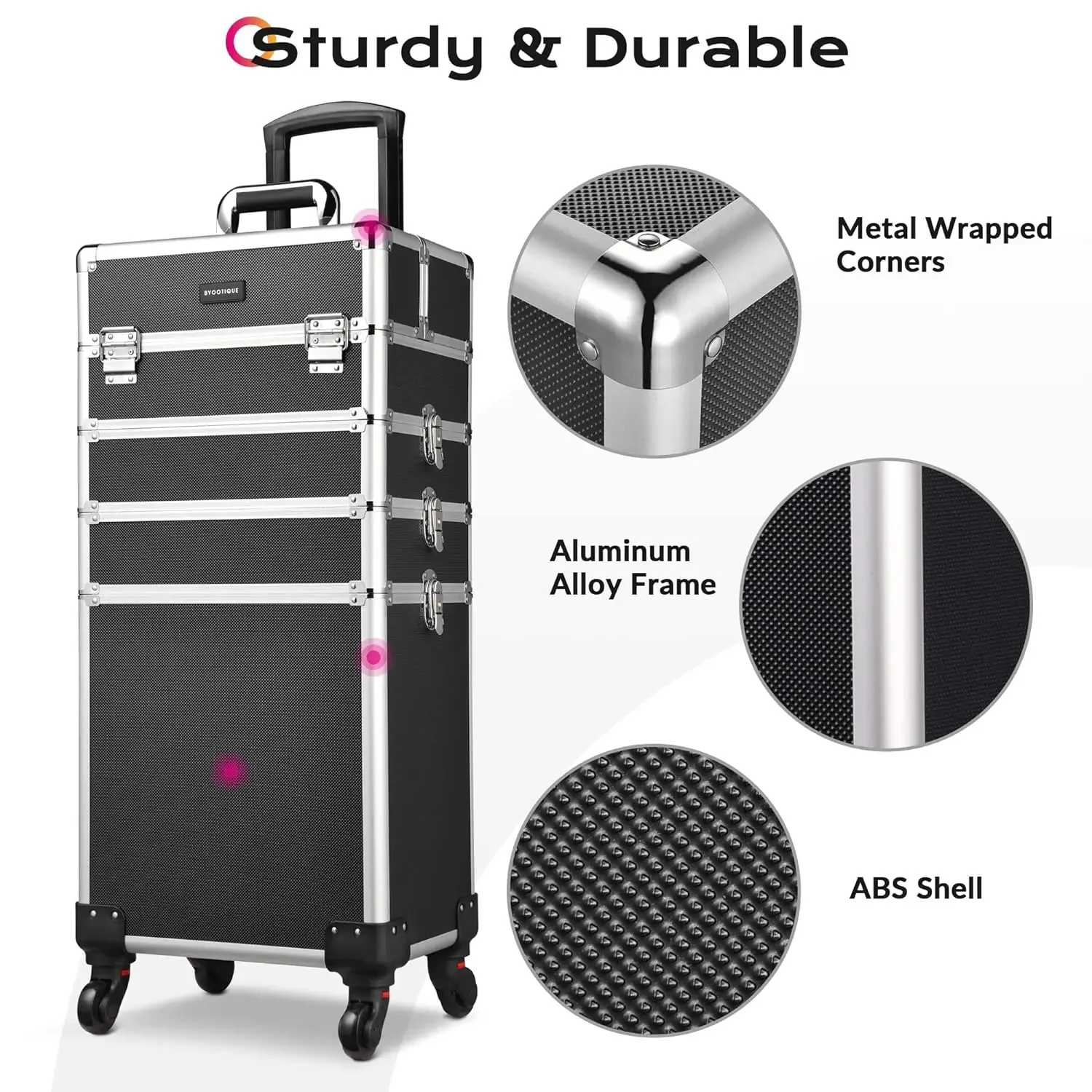 Rolling Manicure Table 4in1 Makeup Train Case Foldable Nail Desk Cosmetology Case on Wheels with Built-in Dust Collector