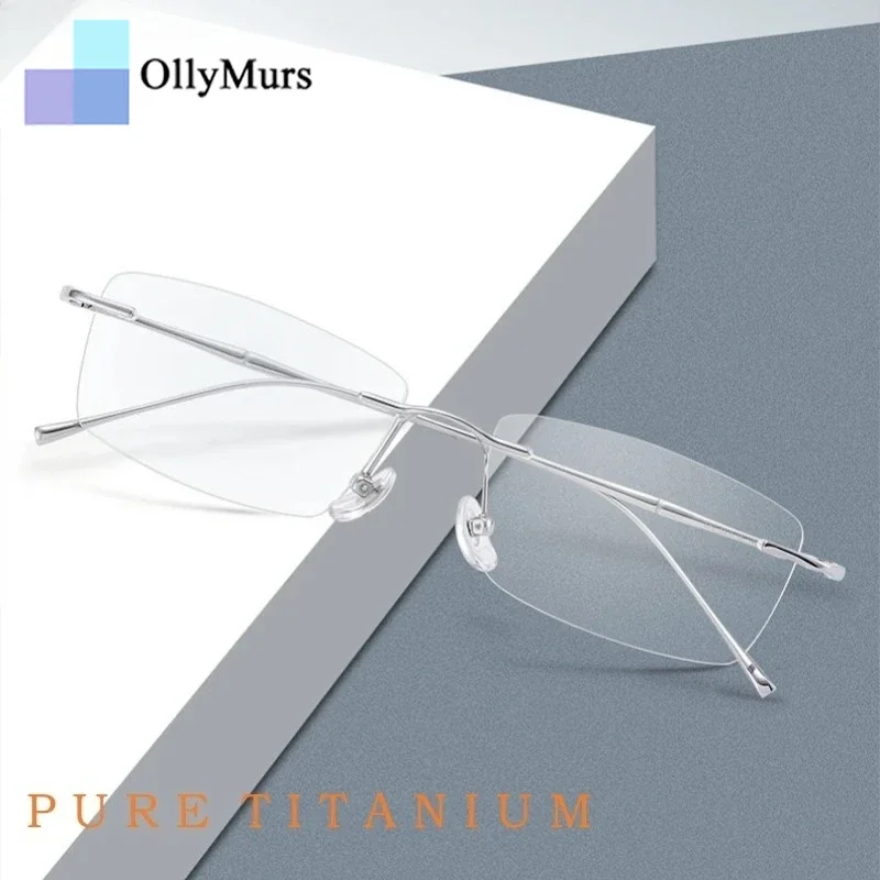 

OLLYMURS модные деловые ультра-легкие очки из чистого титана женские ретро квадратные оптические очки без оправы оправа для мужчин